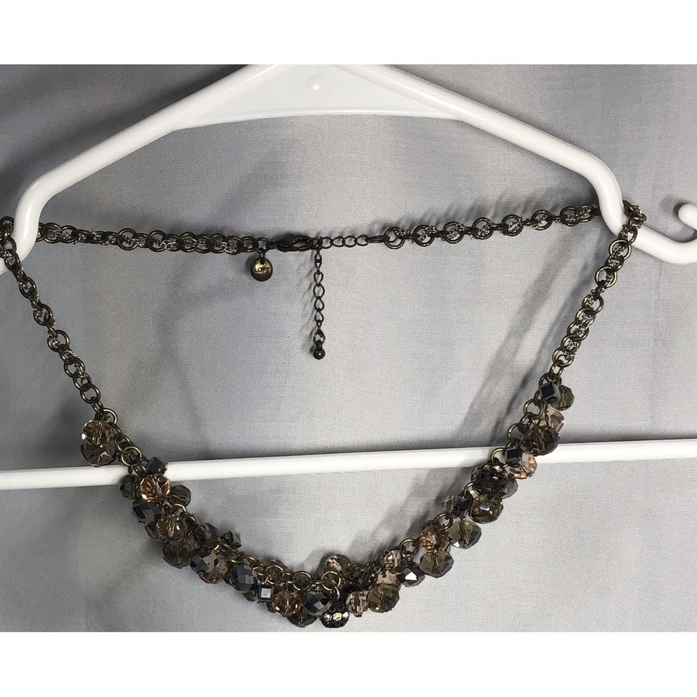 Signed LOFT Smoky Iridescent Necklace 18" Beaded Brass Silver Chain Faceted - Picture 10 of 15